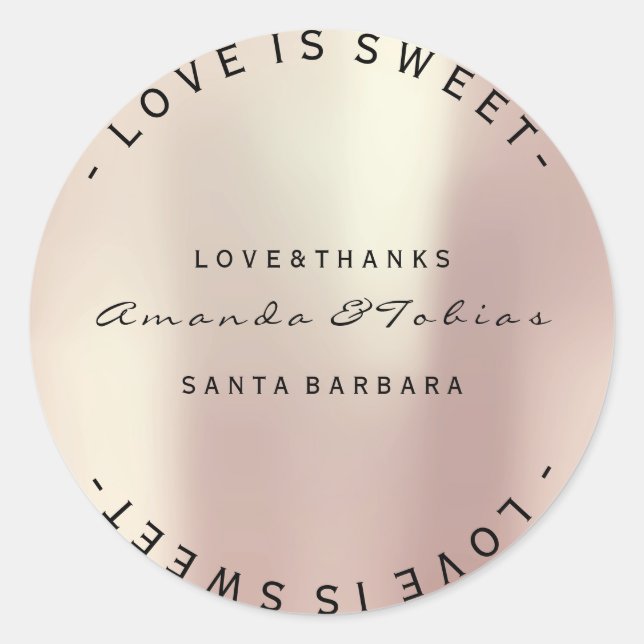 Sticker Rond Mariage de l'événement Merci Pink Rose Gold Glass  (Devant)