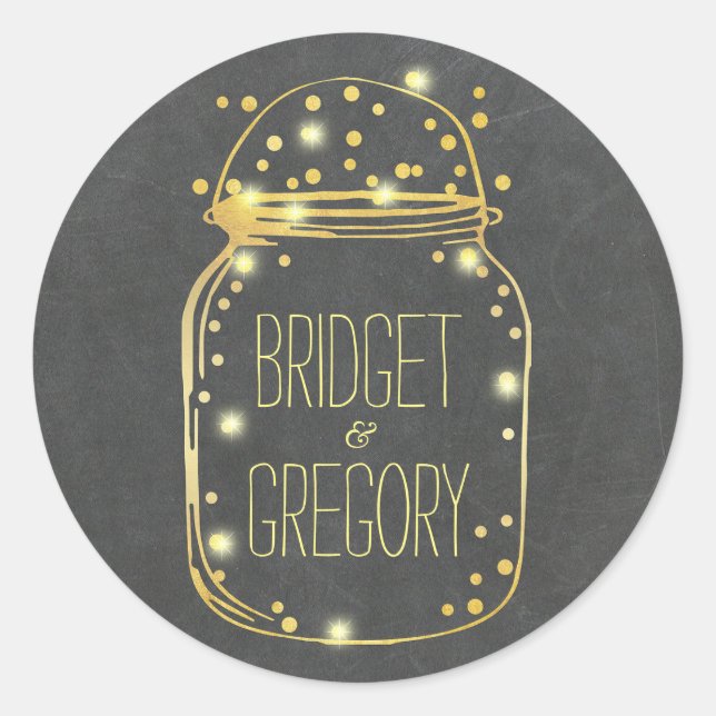 Sticker Rond Mariage de lucioles Mason Jar Confetti (Devant)