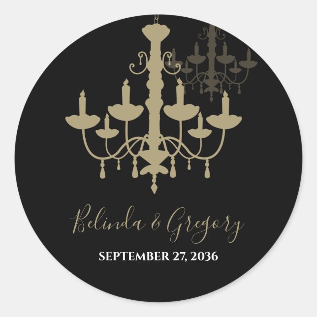 Sticker Rond Mariage de lustre en or noir (Devant)