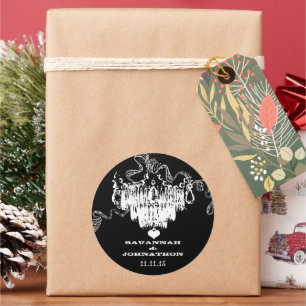 Sticker Rond Mariage de lustre Vintage noir et blanc