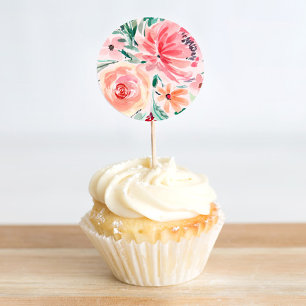 Sticker Rond Mariage de mariage floral aquarelle rose vert