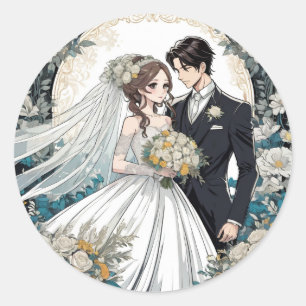 Sticker Rond Mariage de mariée et de mariée