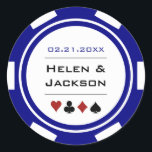Sticker Rond Mariage de marine Blue and White Poker Chip Casino<br><div class="desc">Se marier à Las Vegas ou une autre ville de casino amusante ? Ou avoir un mariage à thème casino ? Ces autocollants bleu marine complèteraient parfaitement les faveurs de vos invités ou scanneraient leurs invitations. Offres d'invitation et de fête correspondant disponibles.</div>