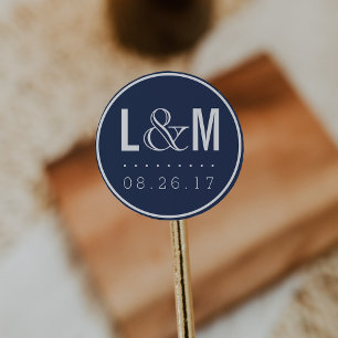 Sticker Rond Mariage de marine moderne nautique Monogramme et d