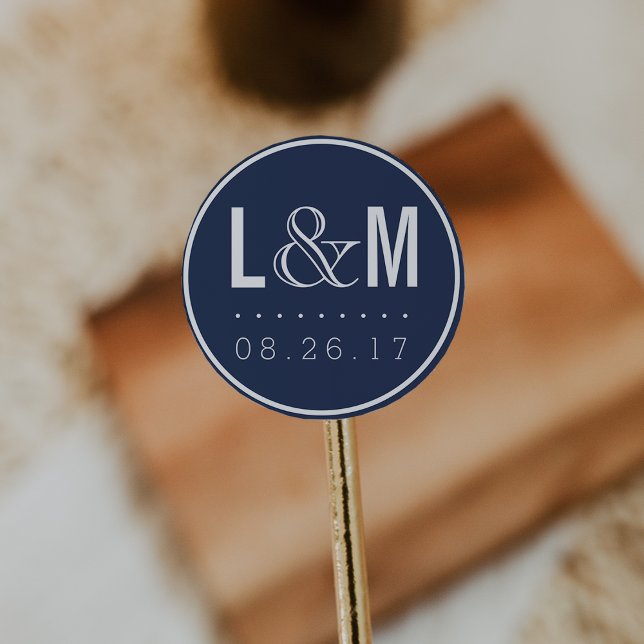 Sticker Rond Mariage de marine moderne nautique Monogramme et d (Créateur téléchargé)