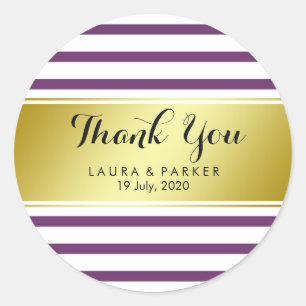Sticker Rond Mariage de Merci à huile d'or violet rayé