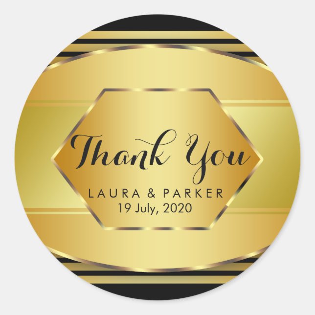 Sticker Rond Mariage de Merci courbe en or noir propre (Devant)