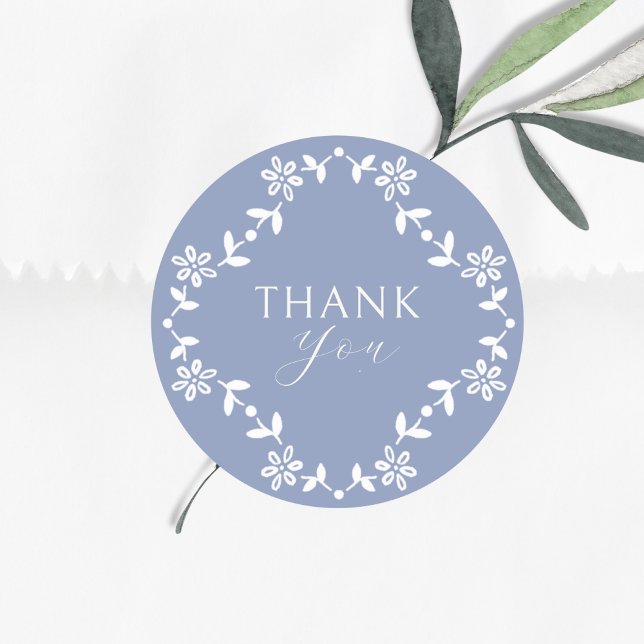 Sticker Rond Mariage de Merci de Monogramme bleu et blanc (Créateur téléchargé)
