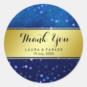 Sticker Rond Mariage de Merci de Parties scintillant bleu Confe