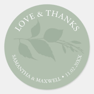 Sticker Rond Mariage de Merci Feuille simple Dusty Green
