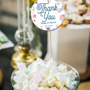 Sticker Rond Mariage de Merci fleur sauvage violet et rose