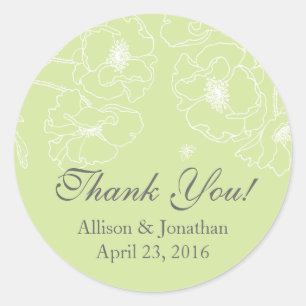 Sticker Rond Mariage de Merci floral Gracity Green Poppy