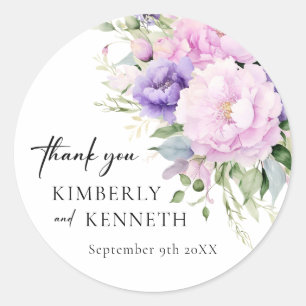 Sticker Rond Mariage de Merci Floral rose violet