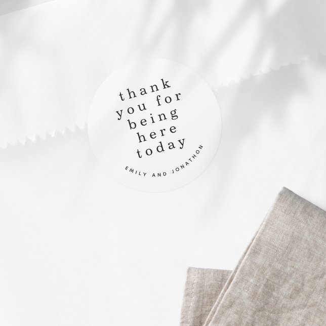 Sticker Rond Mariage de Merci Noms blancs simples (Thank you favor sticker)