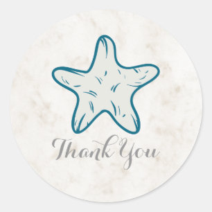 Sticker Rond Mariage de Merci Royal Blue Rustic Starfish