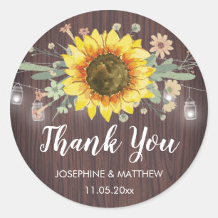 Sticker Rond Mariage de Merci rustique Tournesol Jar