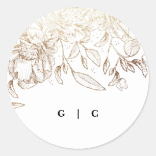 Sticker Rond Mariage de monogramme blanc élégant dessiné