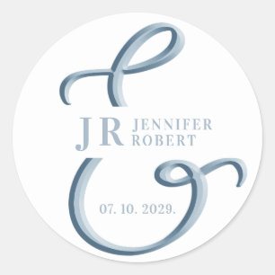 Sticker Rond Mariage de monogramme bleu foncé