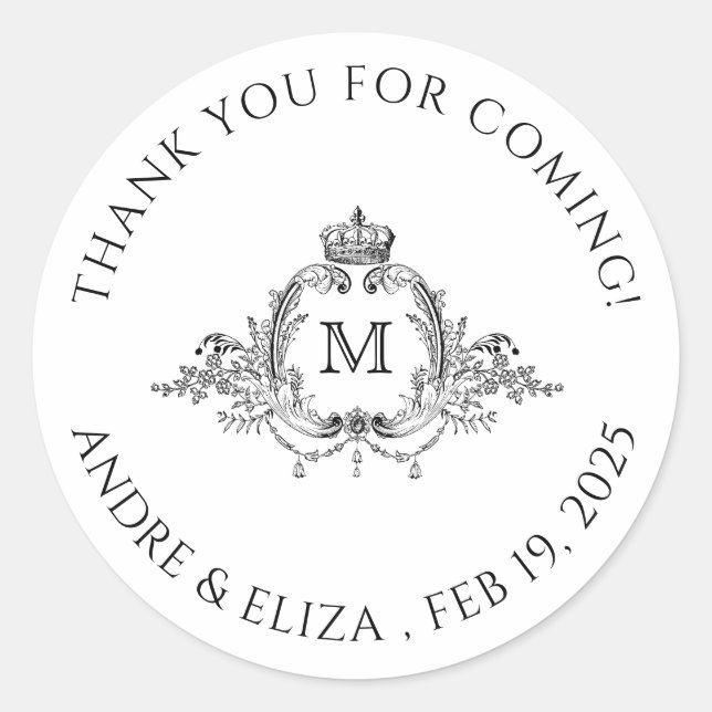 Sticker Rond Mariage de monogramme de couronne royale (Devant)