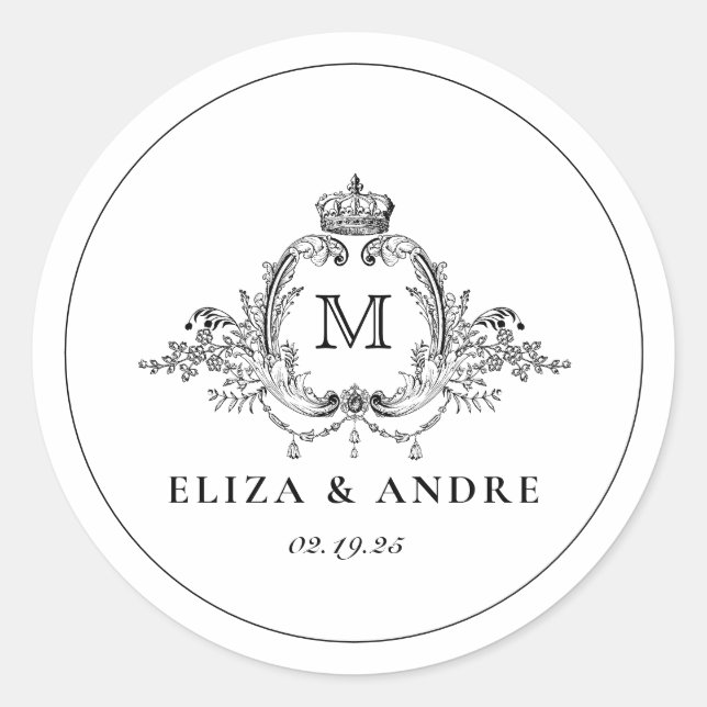 Sticker Rond Mariage de monogramme de couronne royale (Devant)