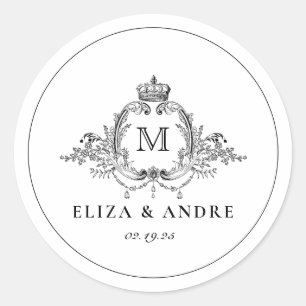 Sticker Rond Mariage de monogramme de couronne royale