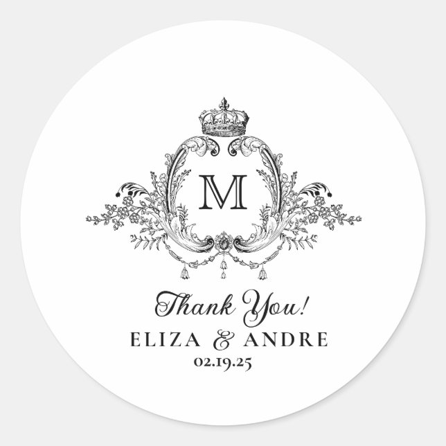 Sticker Rond Mariage de monogramme de couronne royale (Devant)