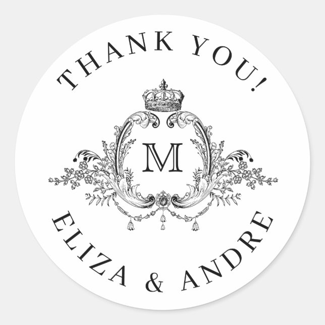 Sticker Rond Mariage de monogramme de couronne royale (Devant)