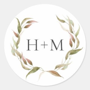 Sticker Rond Mariage de monogramme de courroie Laurel Watercolo