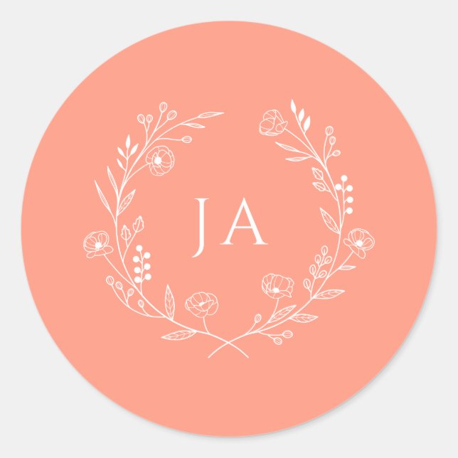 Sticker Rond Mariage de monogramme de pêche (Devant)