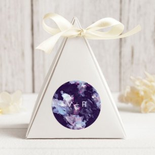 Sticker Rond Mariage de monogramme de pinceau violet moderne