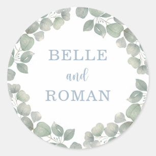Sticker Rond Mariage de monogramme d'eucalyptus rustique