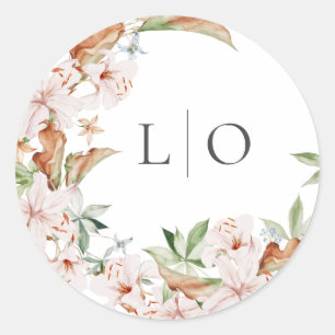 Sticker Rond Mariage de monogramme floral de l'aquarelle de pri