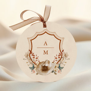 Sticker Rond Mariage de monogramme Floral Western Crest