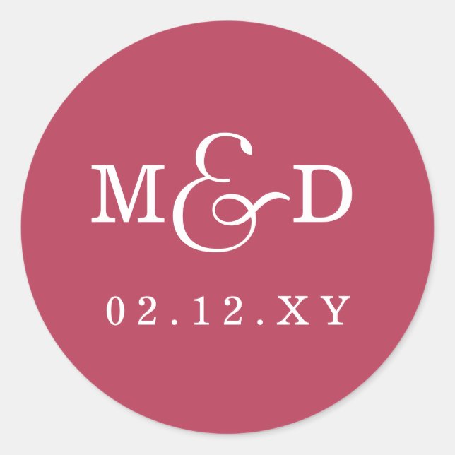 Sticker Rond Mariage de monogramme magenta budgétaire (Devant)