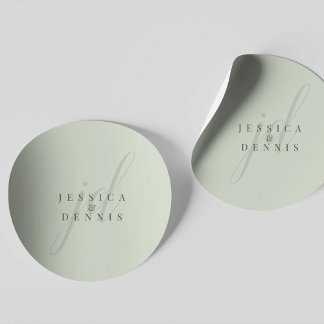 Sticker Rond Mariage de monogramme minimaliste moderne