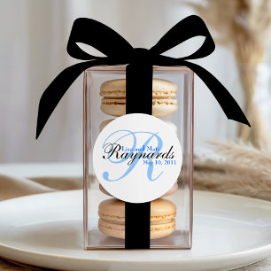 Sticker Rond Mariage de monogramme noir bleu