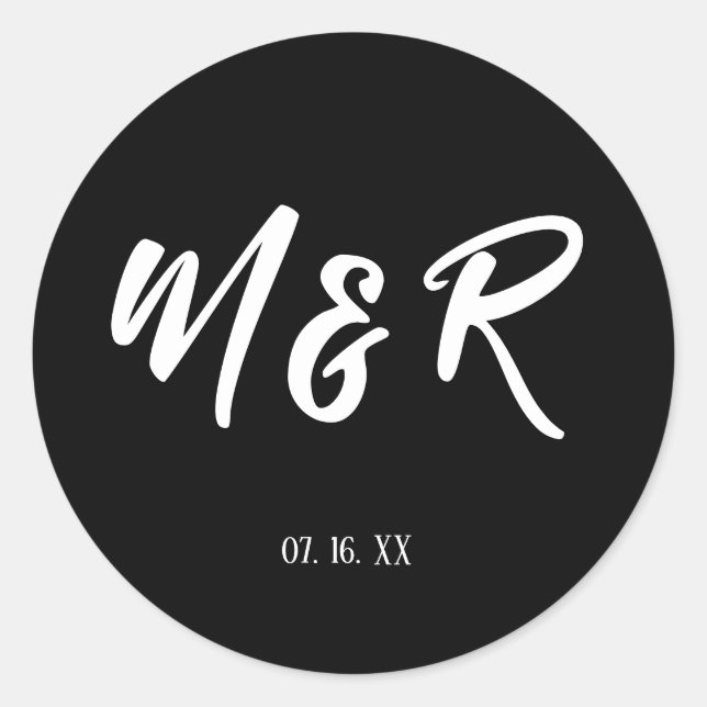 Sticker Rond Mariage de monogramme noir et blanc (Devant)