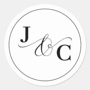 Sticker Rond Mariage de monogramme noir et blanc