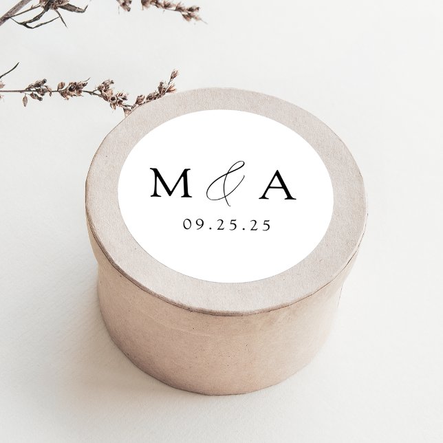 Sticker Rond Mariage de Monogramme noir et blanc moderne (Créateur téléchargé)