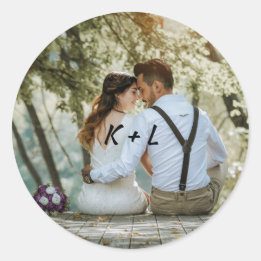 Sticker Rond Mariage de monogramme photo personnalisé