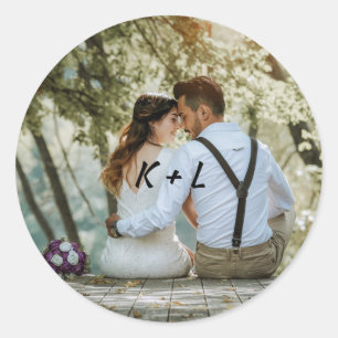 Sticker Rond Mariage de monogramme photo personnalisé