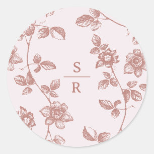 Sticker Rond Mariage de monogramme rose roux