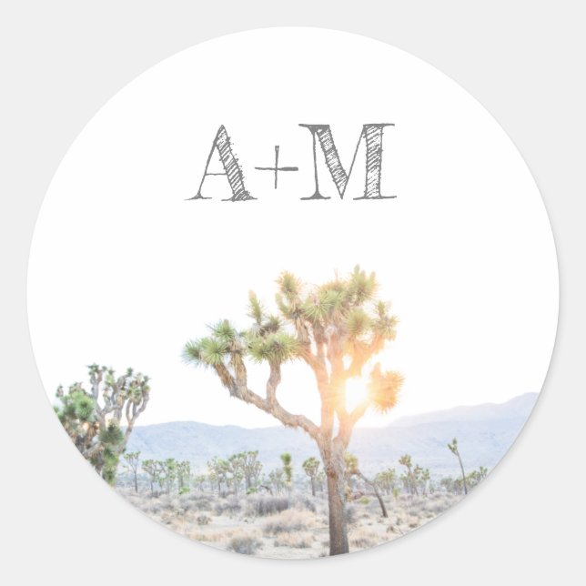 Sticker Rond Mariage de monogramme rustique Joshua Tree (Devant)