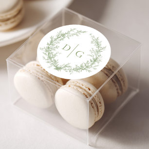 Sticker Rond Mariage de monogramme Sage Crest