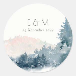 STICKER ROND MARIAGE DE MONTAGNE DE PINE BLEU DUSKY