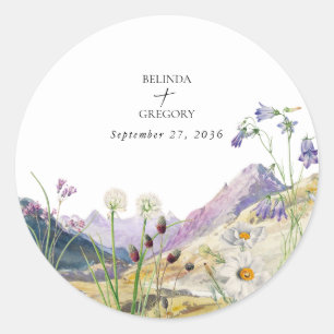 Sticker Rond Mariage de montagne Rustique Fleur sauvage aquarel