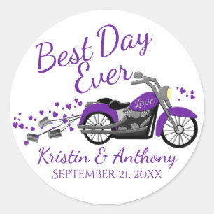 Sticker Rond Mariage de moto violet et gris