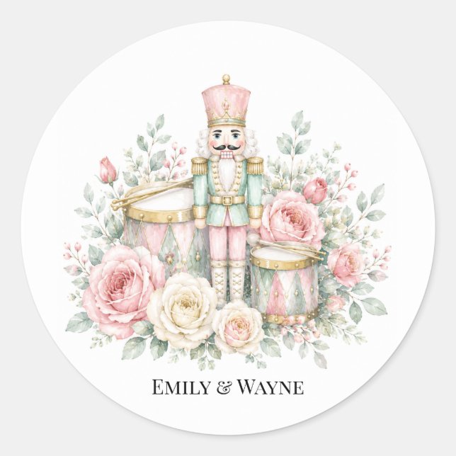 Sticker Rond Mariage de Noël Casse-Noisette Pastel (Devant)