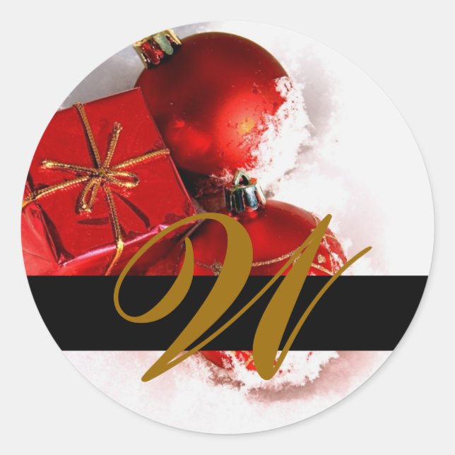 Sticker Rond Mariage de Noël Monogramme Invitation et Favoriser (Devant)