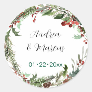 Sticker Rond Mariage de Noël Wreath